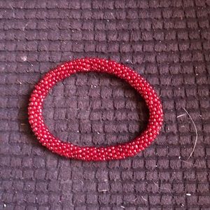 Ruby Red Crocheted Glass Bead Stretch Bracelet- 675 $15 or $12 w/offer